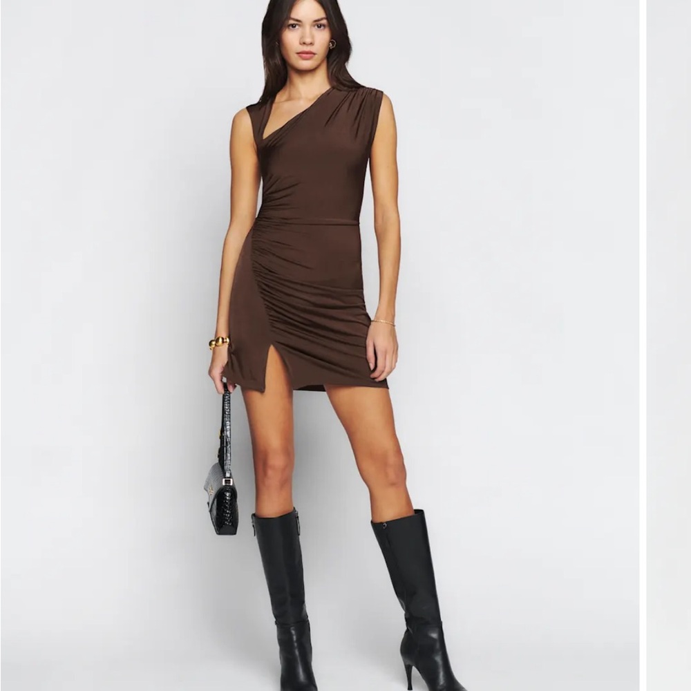 Reformation Chocolate One-Shoulder Dress